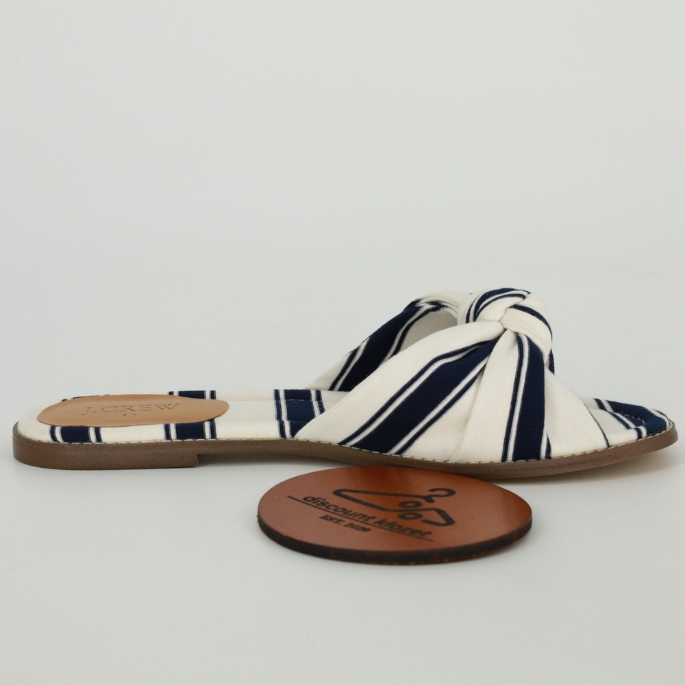 J.Crew‎ Printed Knot Slide Sandals Navy White Stripe BG999 Size 9.5 Nautical